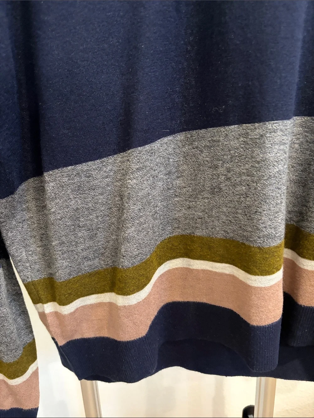 Ted Baker Navy Crewneck Sweater with Gray, Olive and Blush Stripes